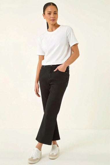 Roman Black Petite Bootcut Cropped Jeans