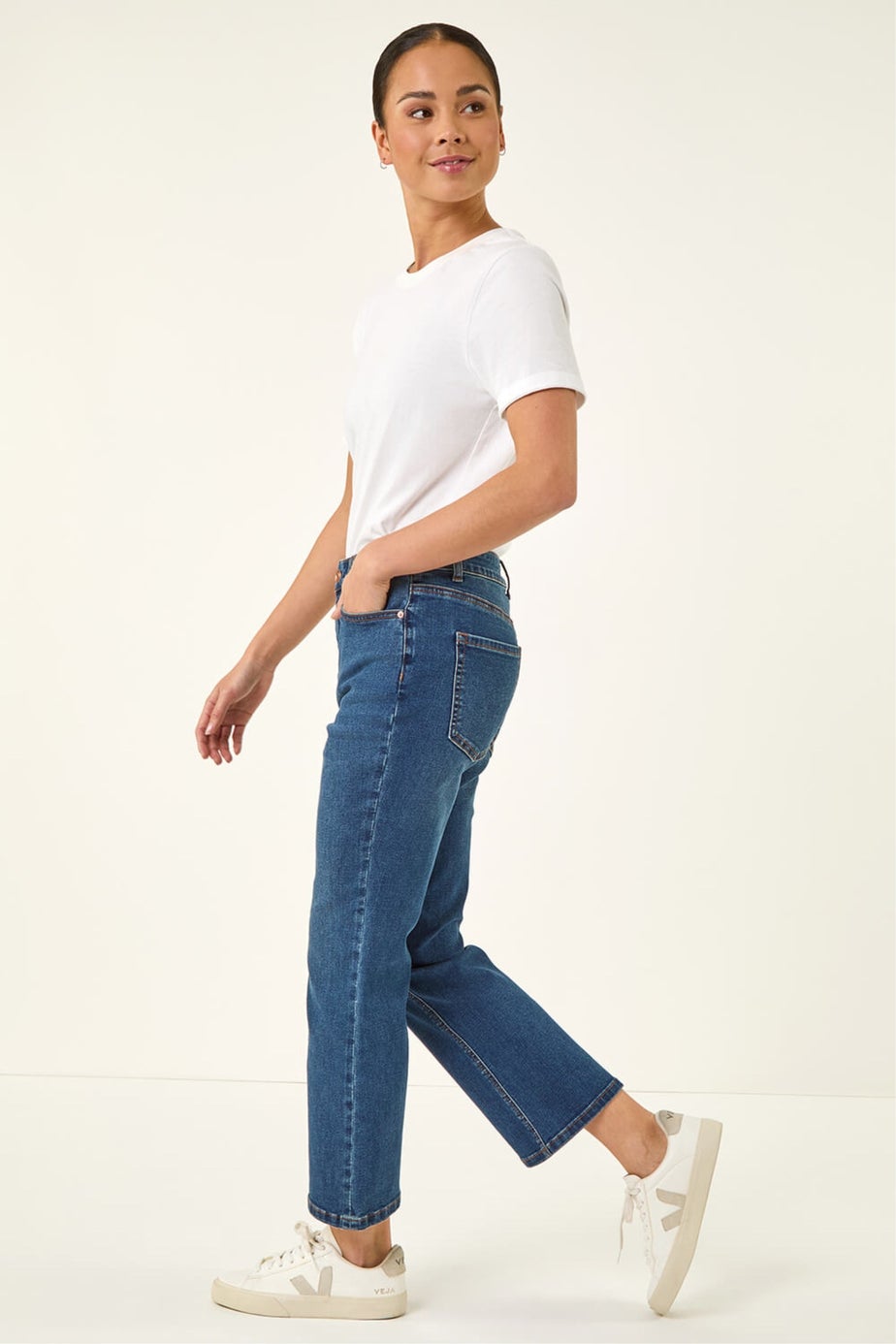 Roman Indigo Petite Bootcut Cropped Jeans
