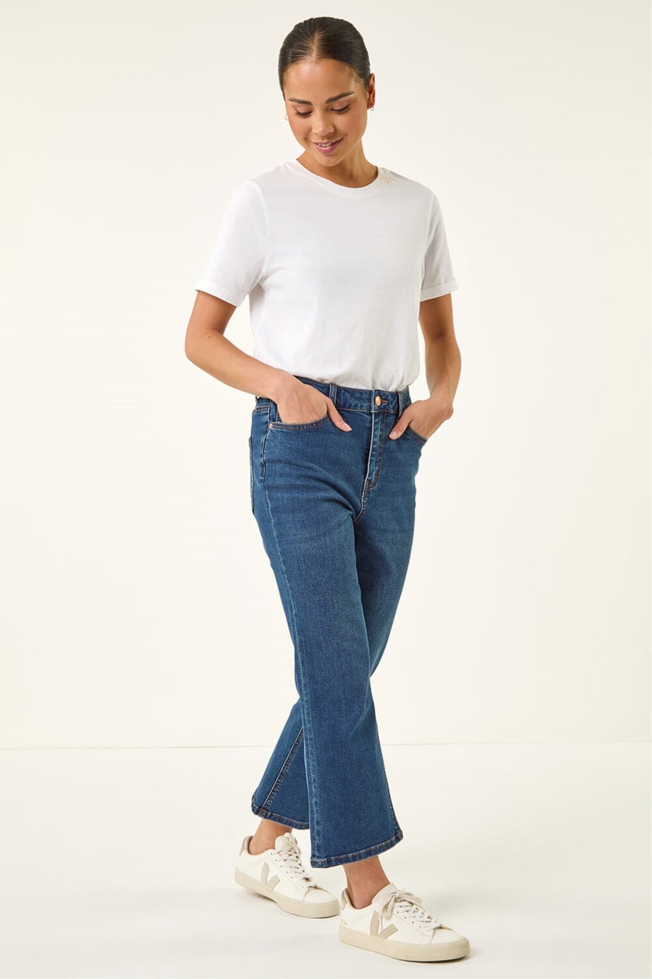Roman Indigo Petite Bootcut Cropped Jeans