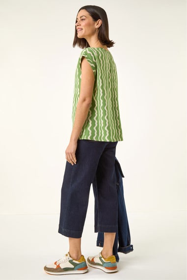 Roman Green Abstract Wave Print Shell Top