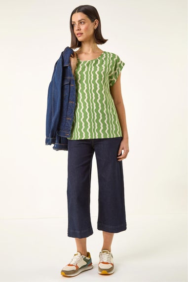 Roman Green Abstract Wave Print Shell Top