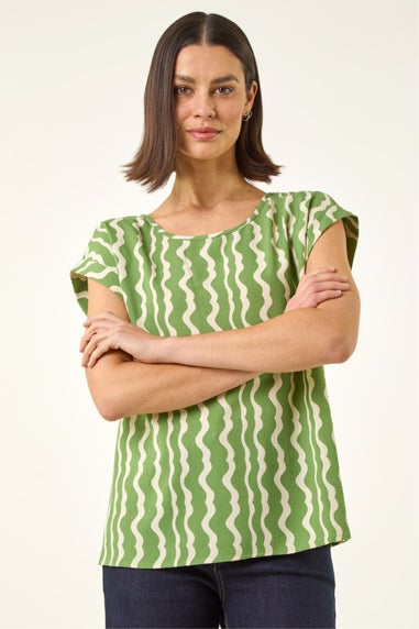 Roman Green Abstract Wave Print Shell Top