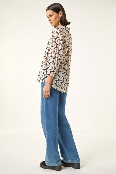 Roman Black Geometric Print Collared Shirt