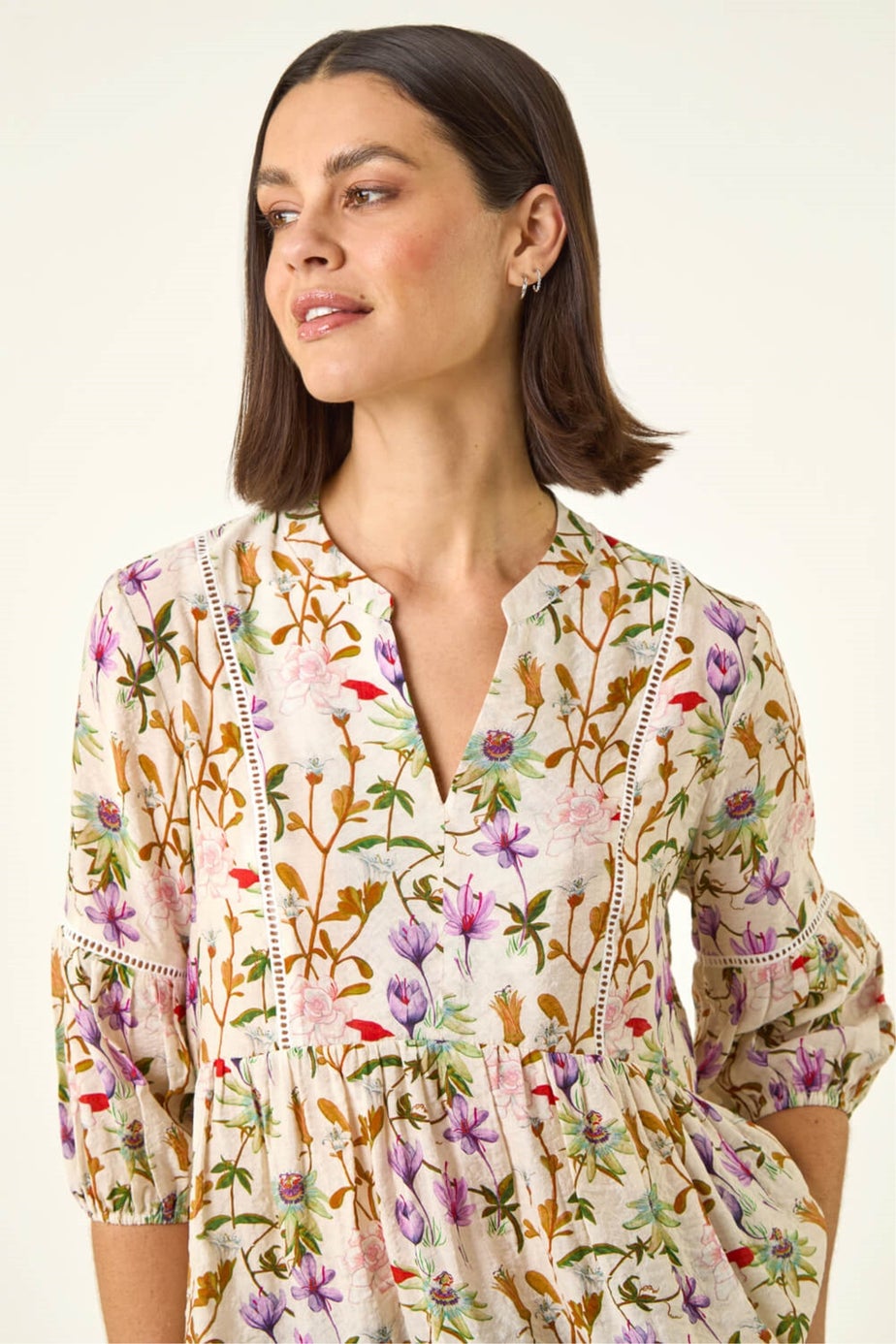 Roman Purple Floral Print Ladder Trim Overshirt