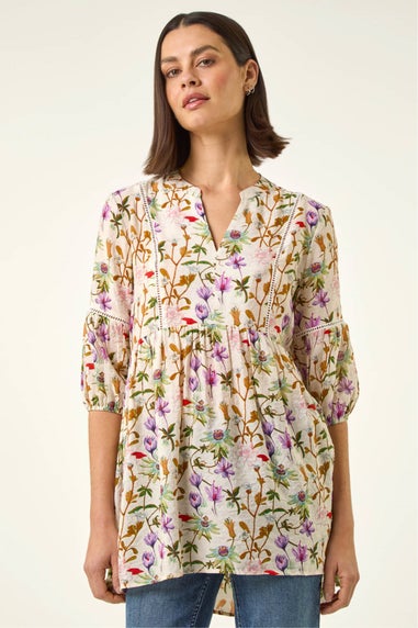 Roman Purple Floral Print Ladder Trim Overshirt