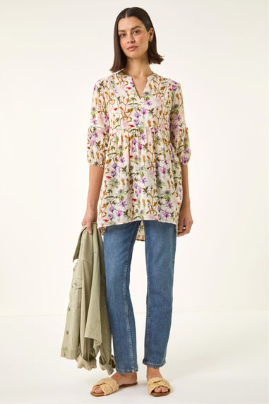 Roman Purple Floral Print Ladder Trim Overshirt