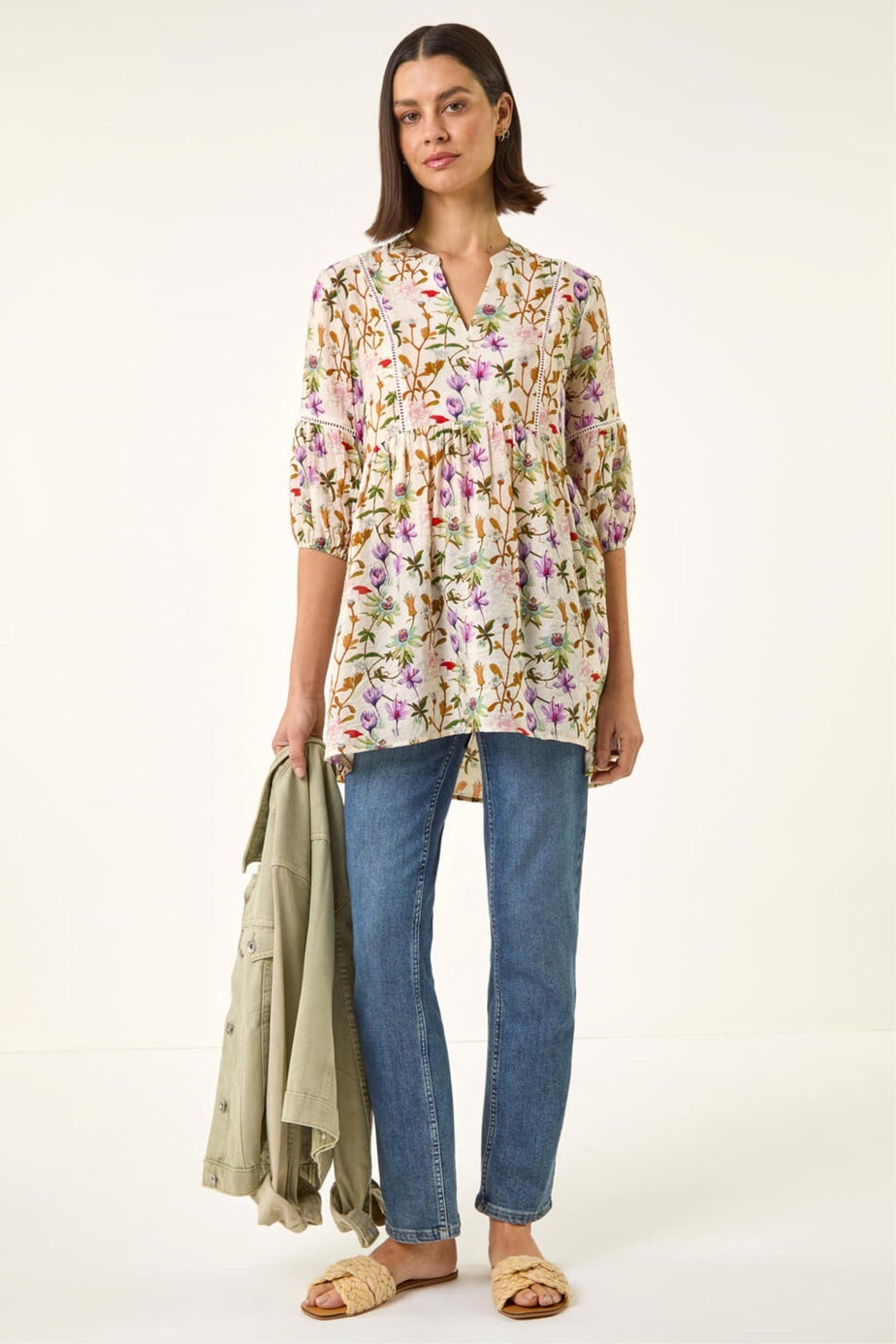 Roman Purple Floral Print Ladder Trim Overshirt