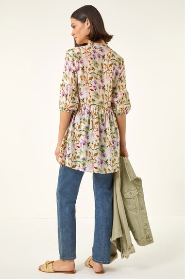 Roman Purple Floral Print Ladder Trim Overshirt
