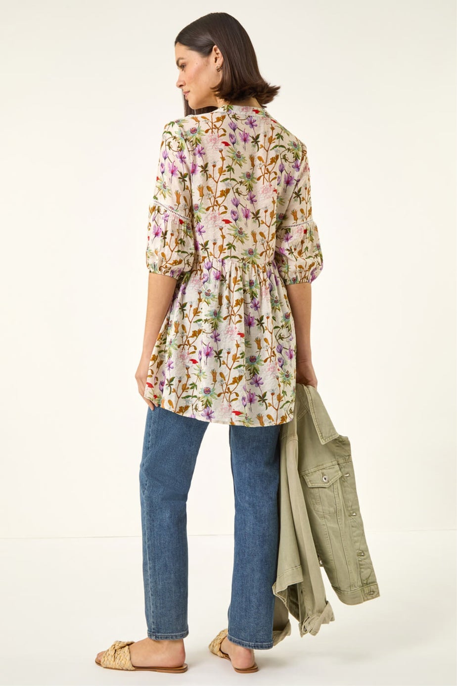 Roman Purple Floral Print Ladder Trim Overshirt