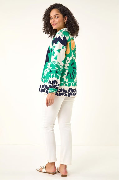 Roman Green Border Print Buttoned Shirt