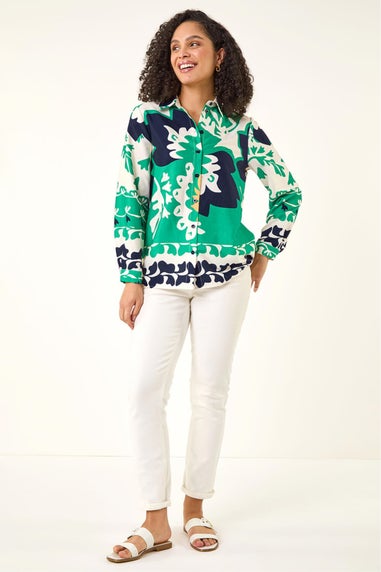 Roman Green Border Print Buttoned Shirt