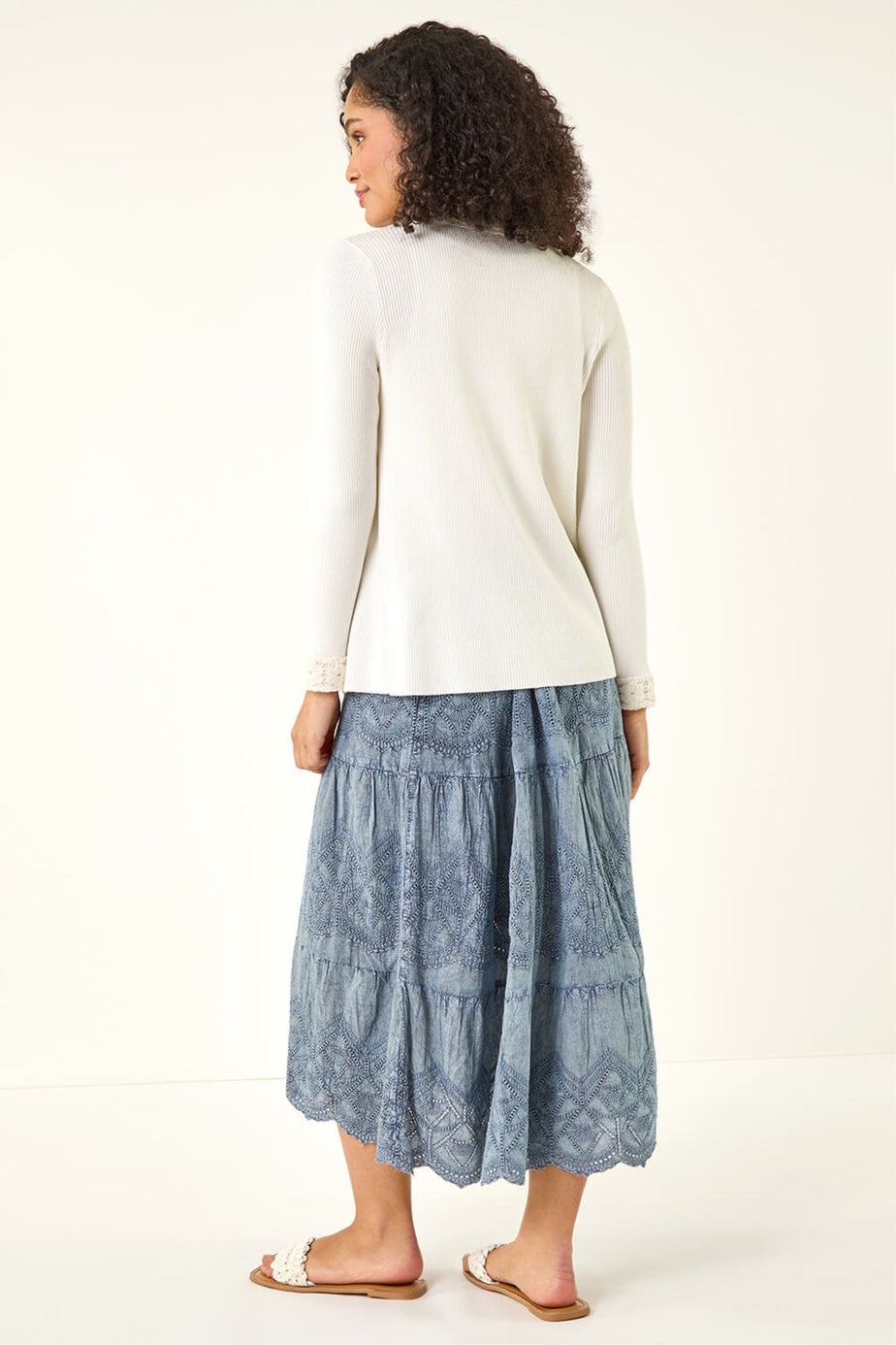 Roman Ivory Crochet Trim Knit Cardigan