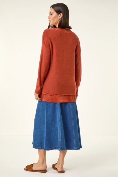 Roman Rust Ribbed V-Neck Boyfriend Jumper