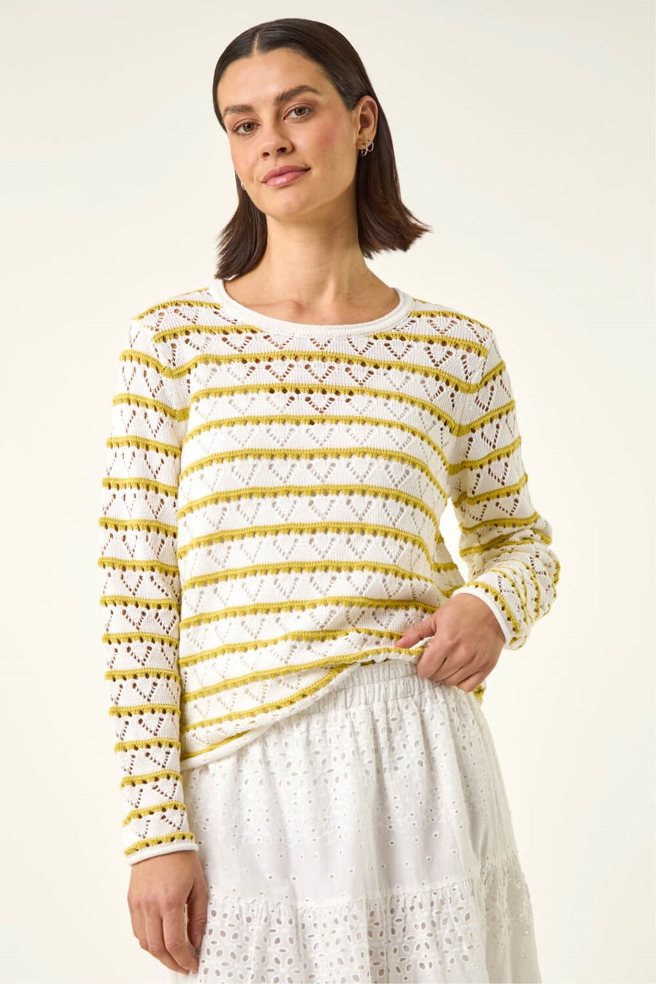 Roman White Stripe Crew Neck Knit Jumper