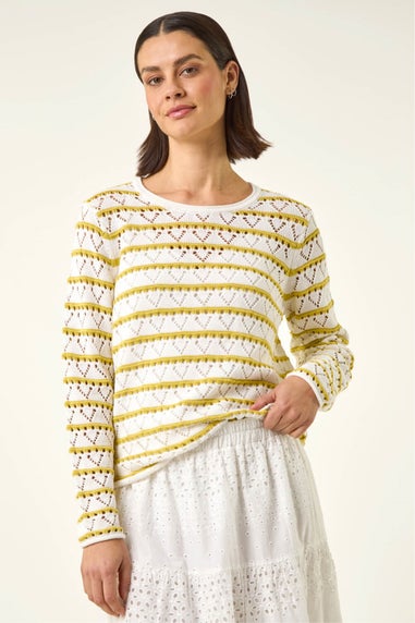 Roman White Stripe Crew Neck Knit Jumper