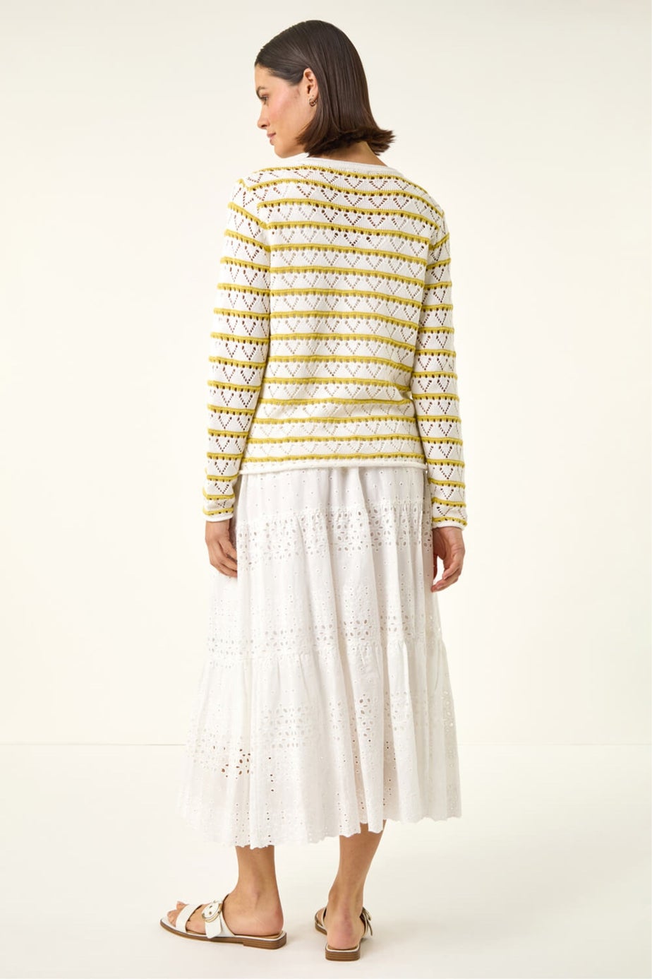 Roman White Stripe Crew Neck Knit Jumper
