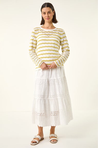 Roman White Stripe Crew Neck Knit Jumper