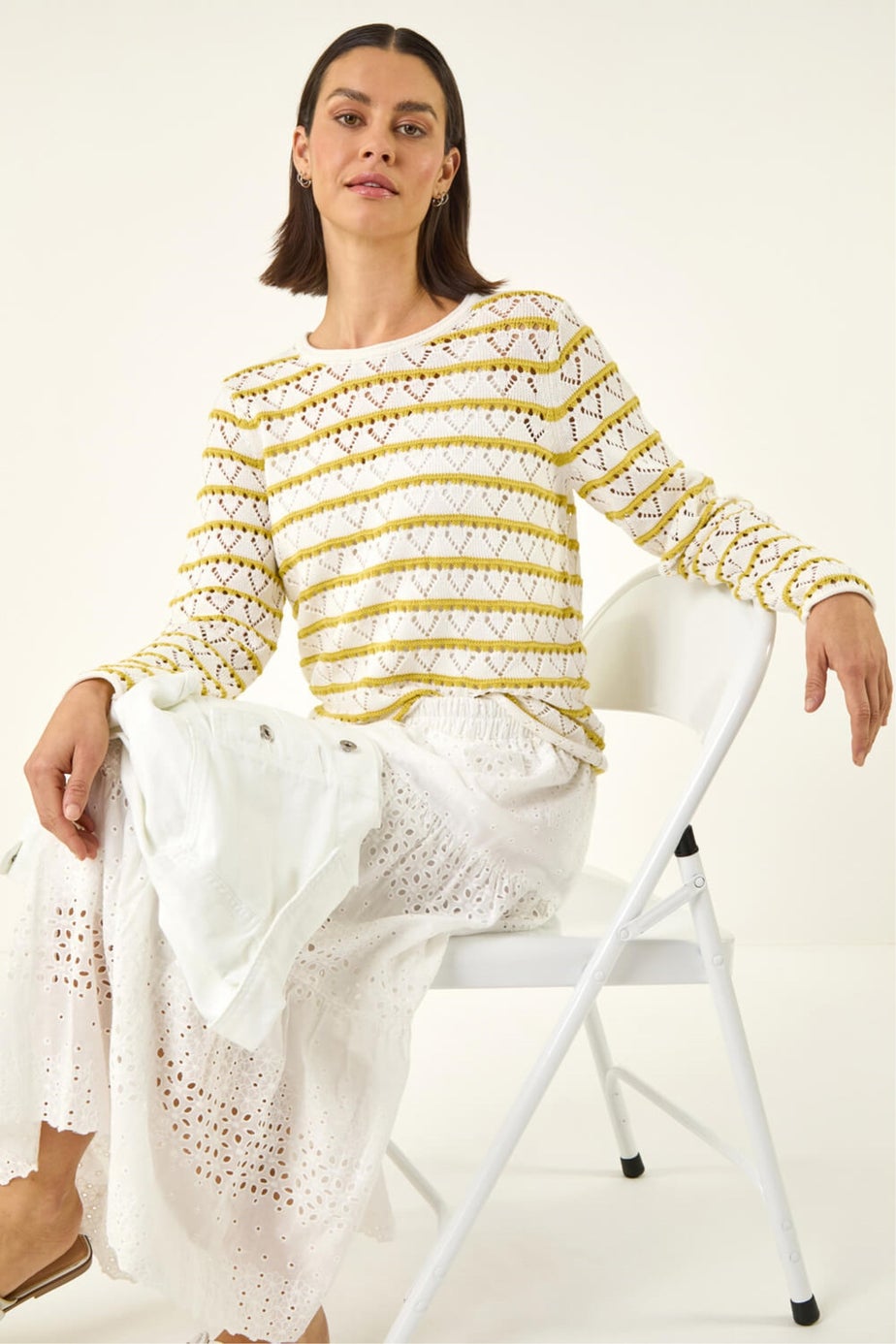 Roman White Stripe Crew Neck Knit Jumper