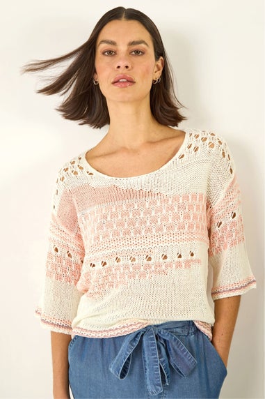 Roman Light Pink Textured Abstract Knit Jumper