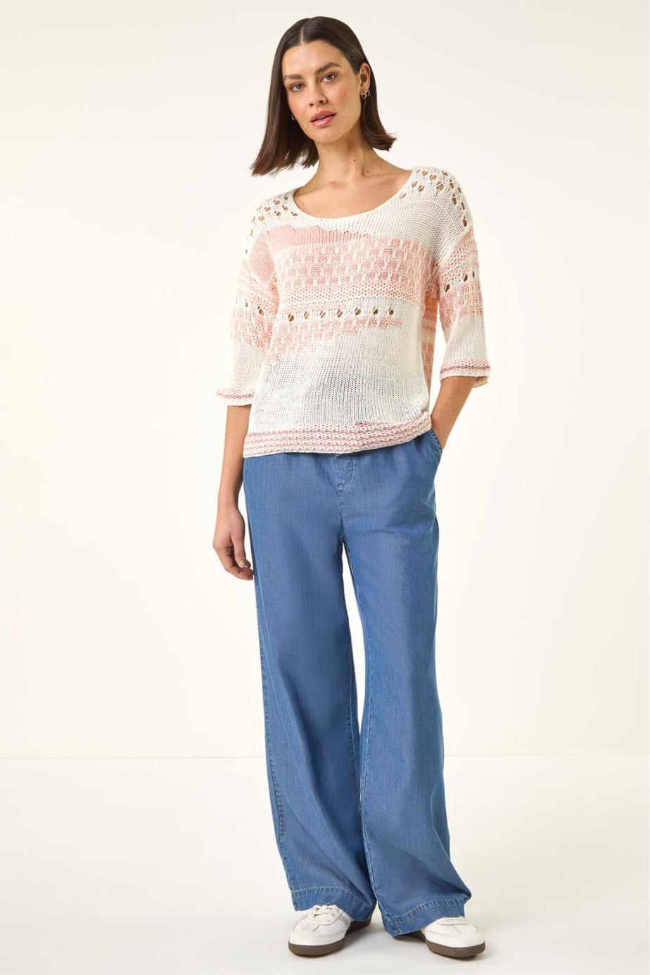 Roman Light Pink Textured Abstract Knit Jumper