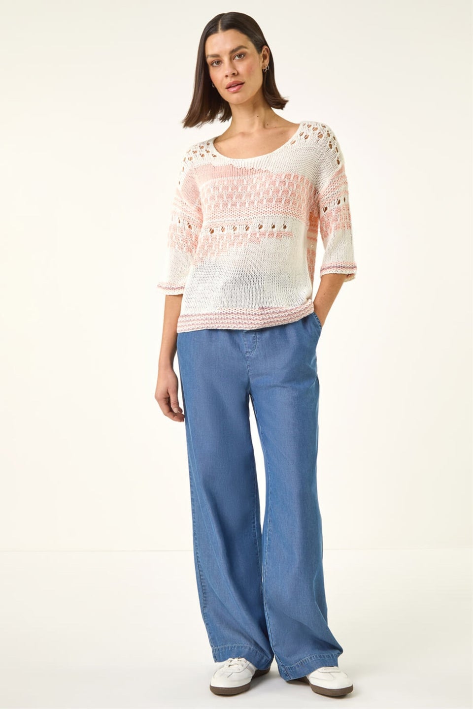 Roman Light Pink Textured Abstract Knit Jumper