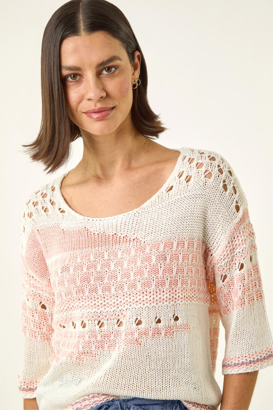 Roman Light Pink Textured Abstract Knit Jumper