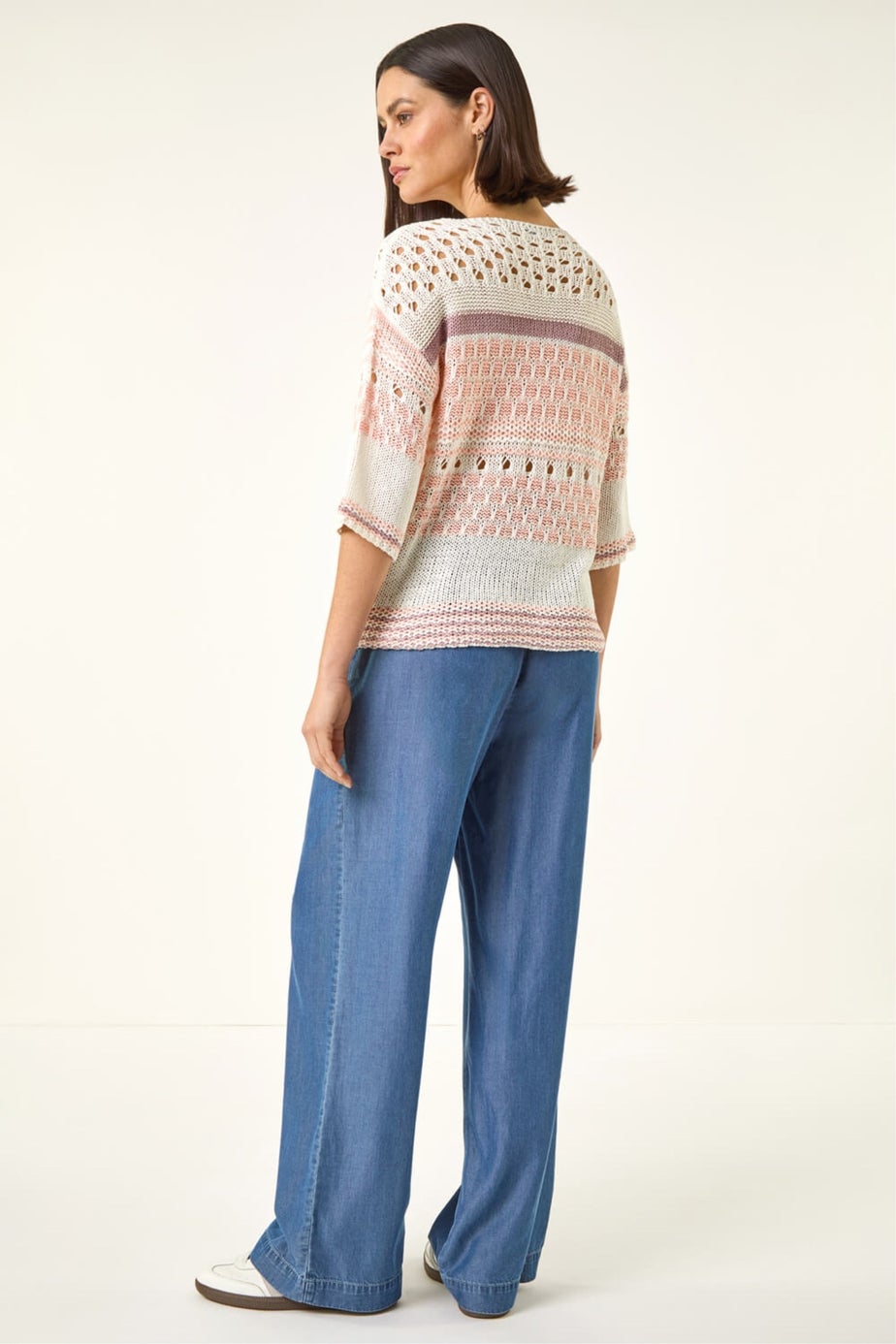 Roman Light Pink Textured Abstract Knit Jumper