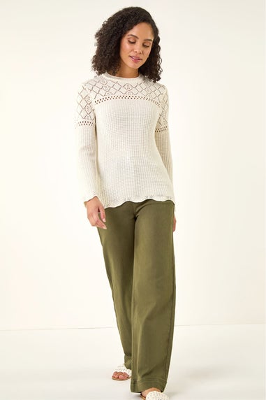 Roman Ivory Textured Wave Hem Knit Jumper