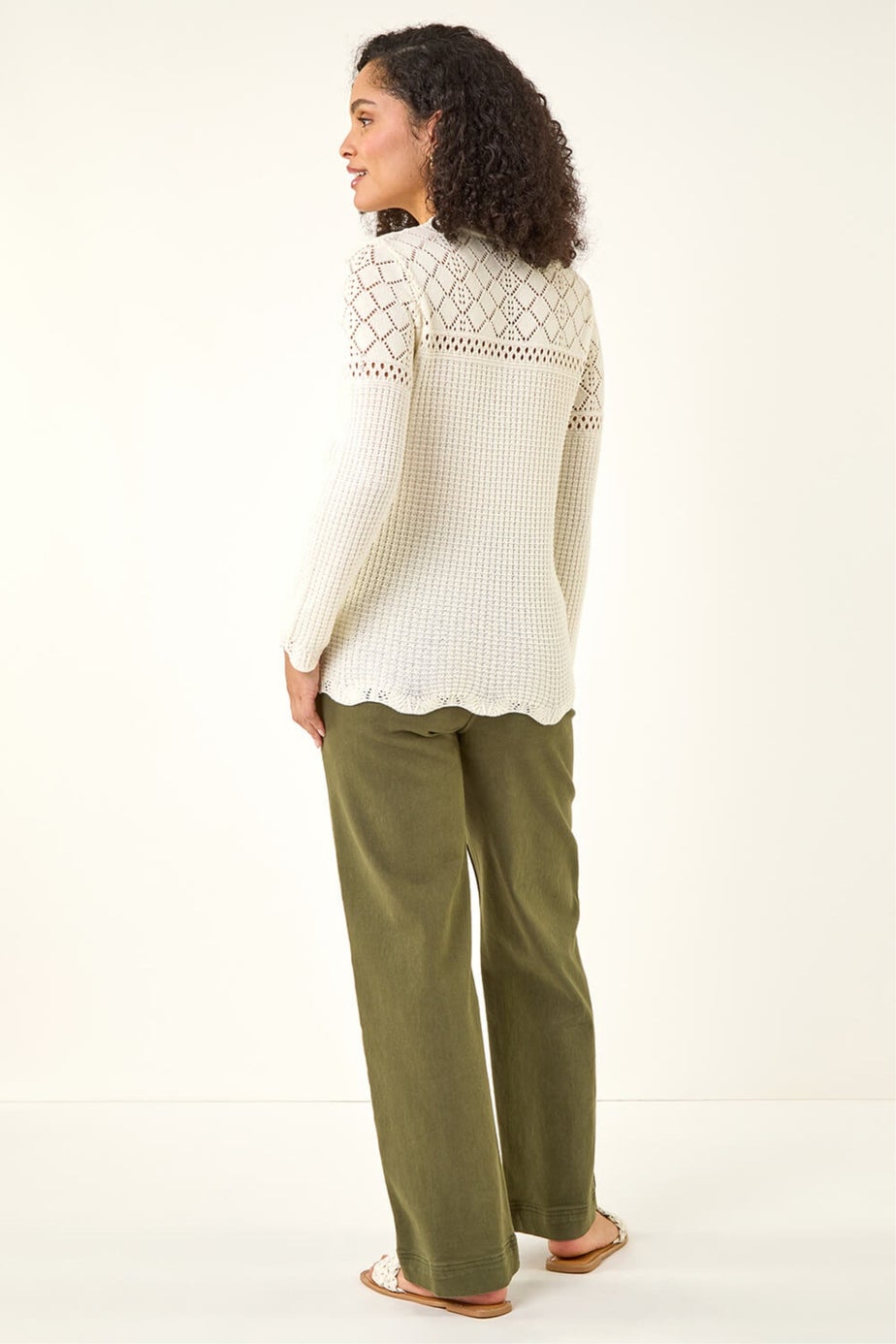 Roman Ivory Textured Wave Hem Knit Jumper