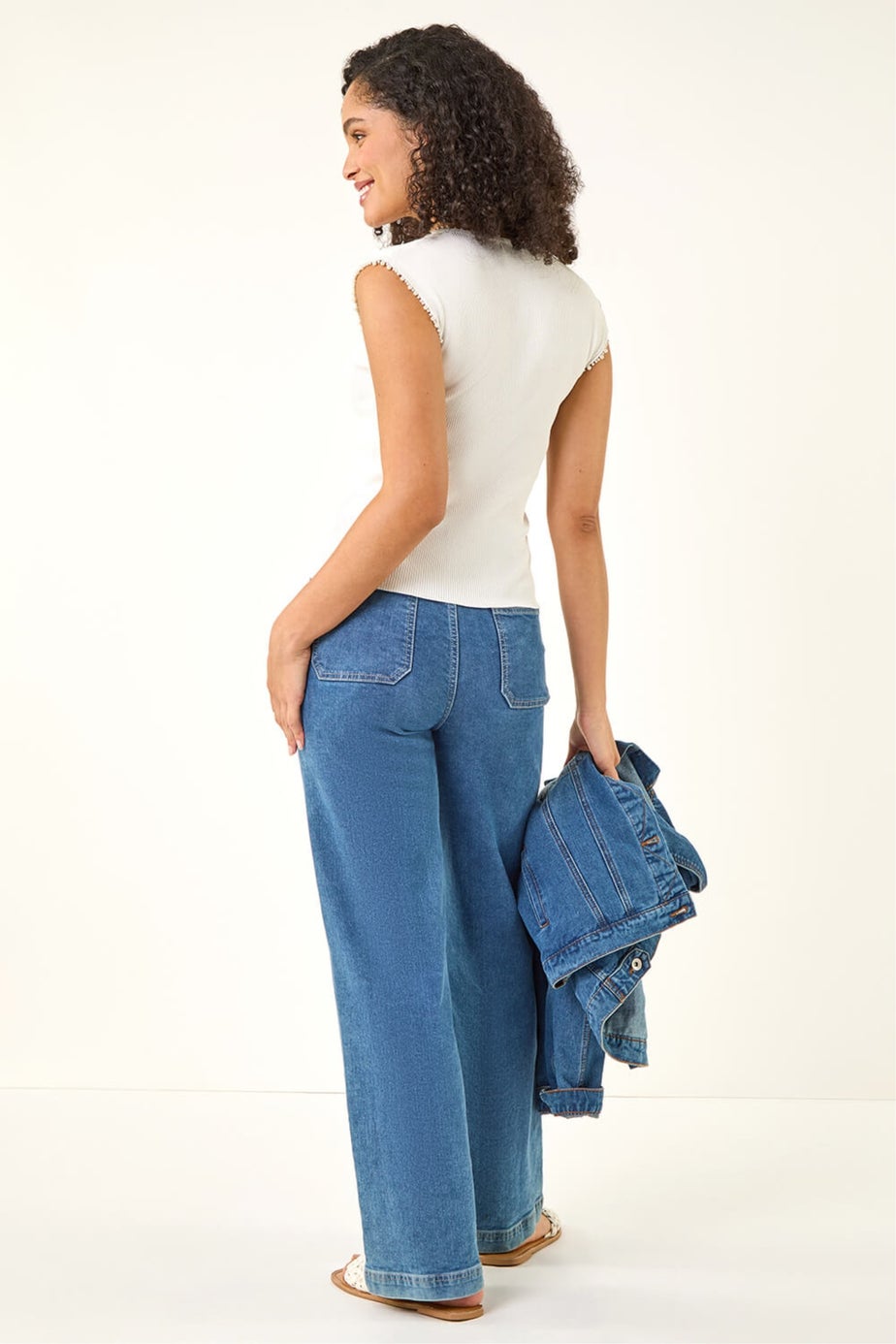 Roman Ivory Faux Pearl Trim Top