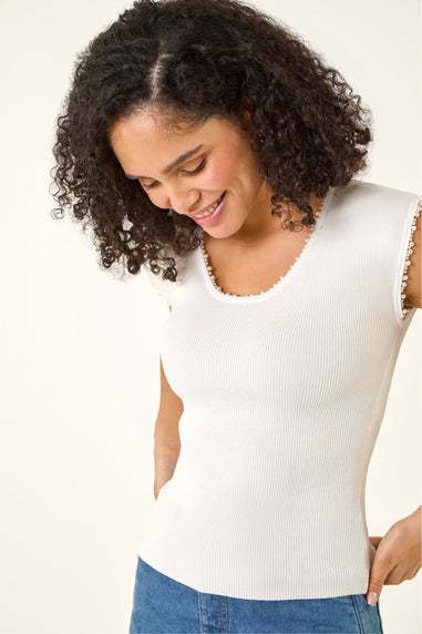 Roman Ivory Faux Pearl Trim Top