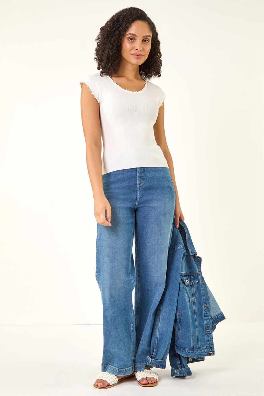 Roman Ivory Faux Pearl Trim Top