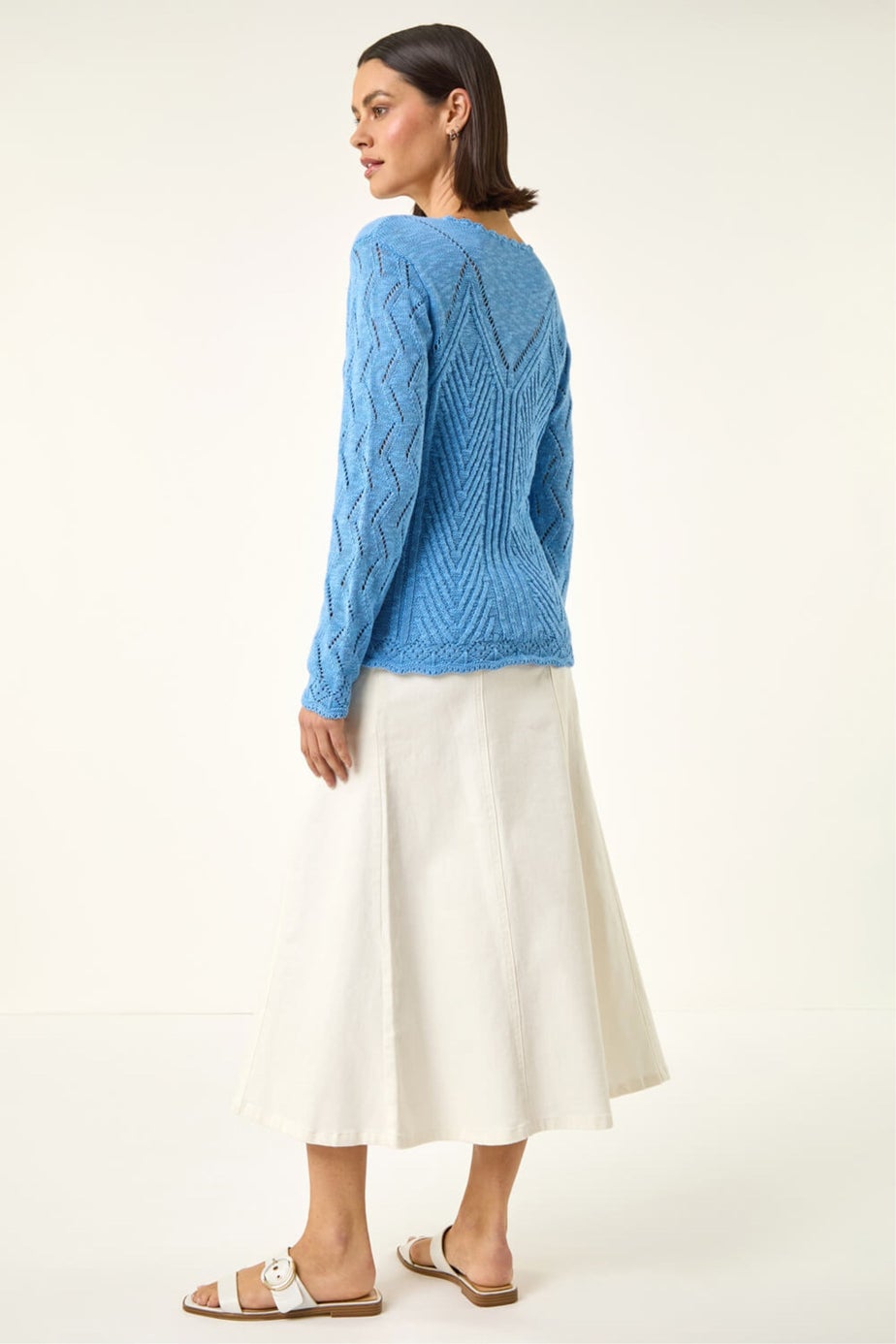 Roman Blue Scallop V-Neck Knit Jumper