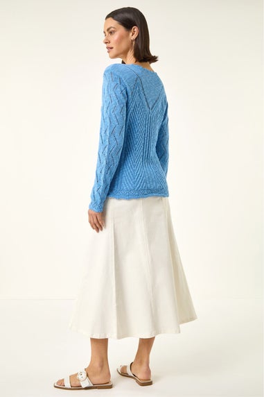 Roman Blue Scallop V-Neck Knit Jumper
