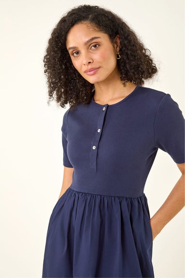 Roman Navy Buttoned Pocket Stretch Midi Dress