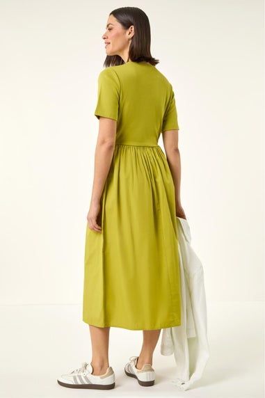 Roman Lime Buttoned Pocket Stretch Midi Dress