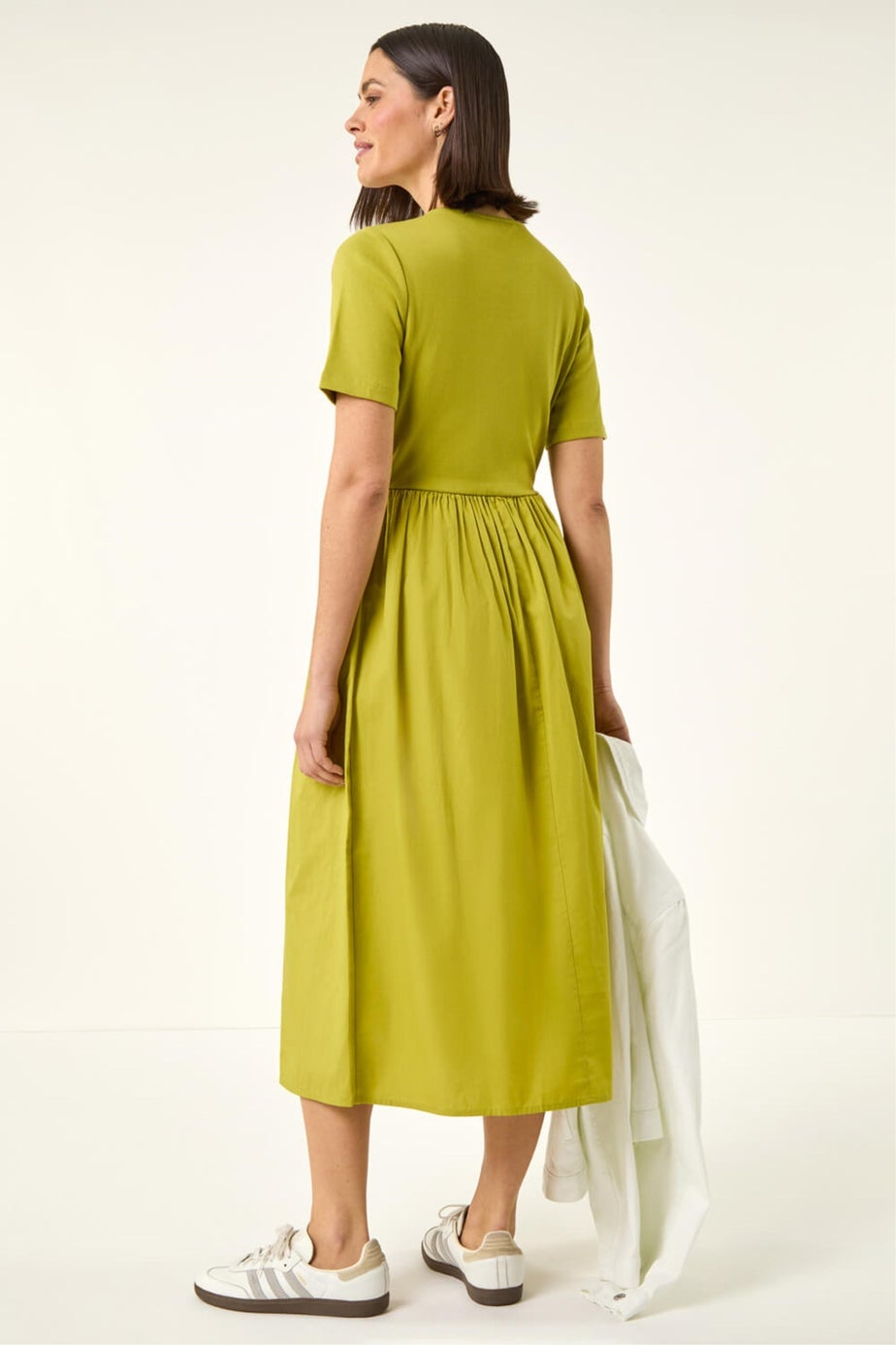 Roman Lime Buttoned Pocket Stretch Midi Dress