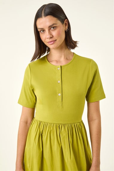 Roman Lime Buttoned Pocket Stretch Midi Dress