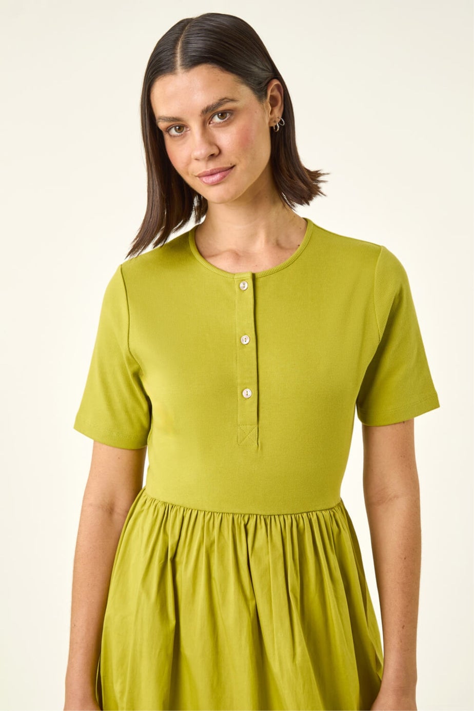 Roman Lime Buttoned Pocket Stretch Midi Dress