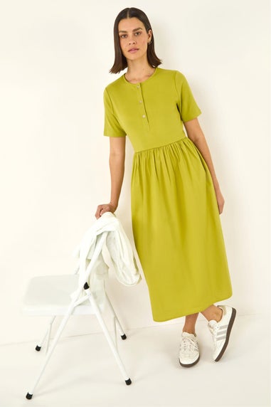Roman Lime Buttoned Pocket Stretch Midi Dress
