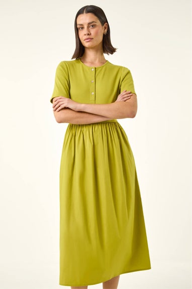 Roman Lime Buttoned Pocket Stretch Midi Dress