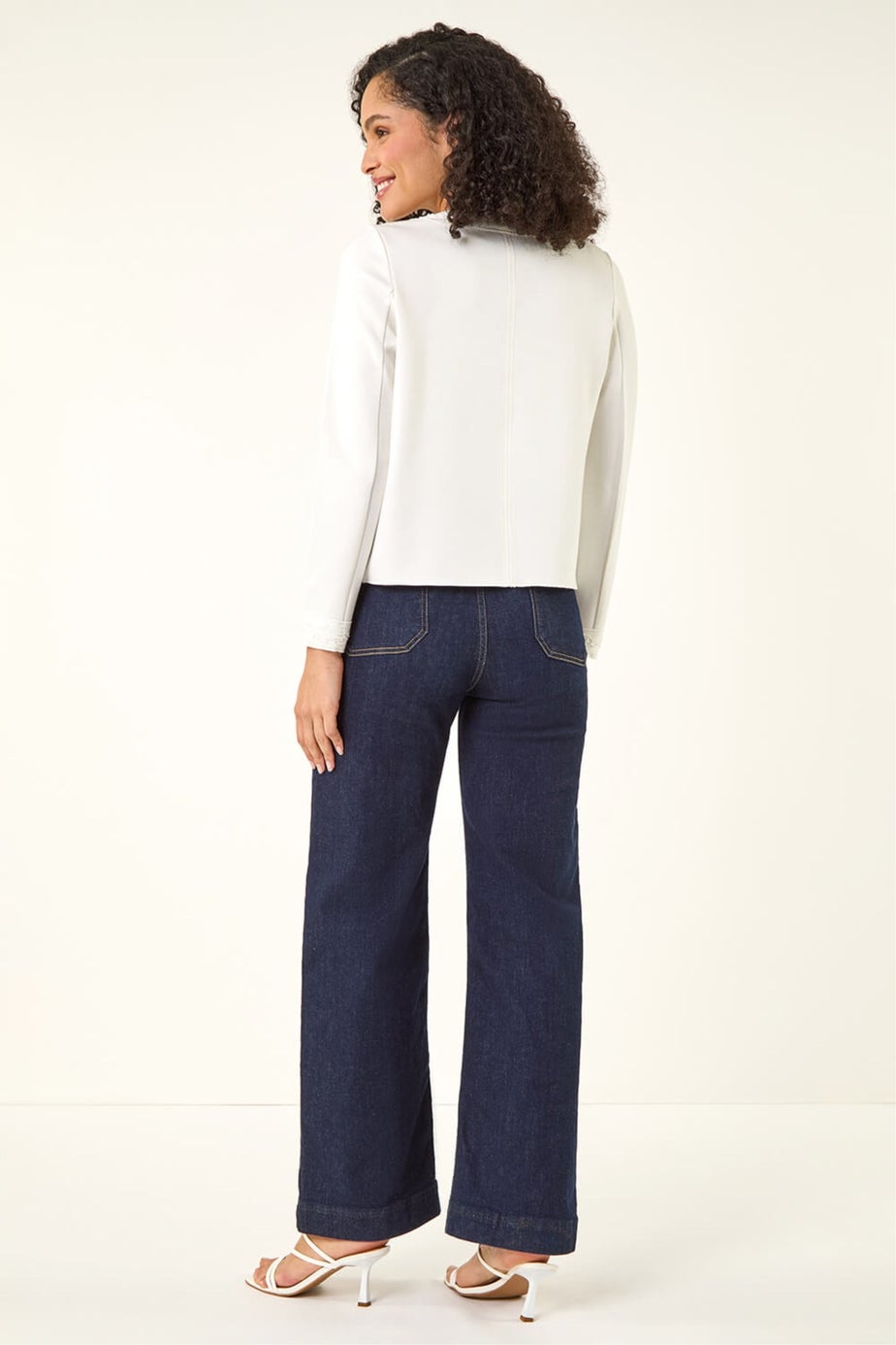 Roman Ivory Beaded Trim Open Jacket