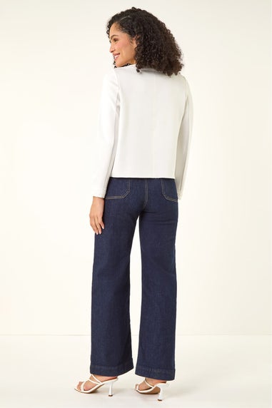 Roman Ivory Beaded Trim Open Jacket