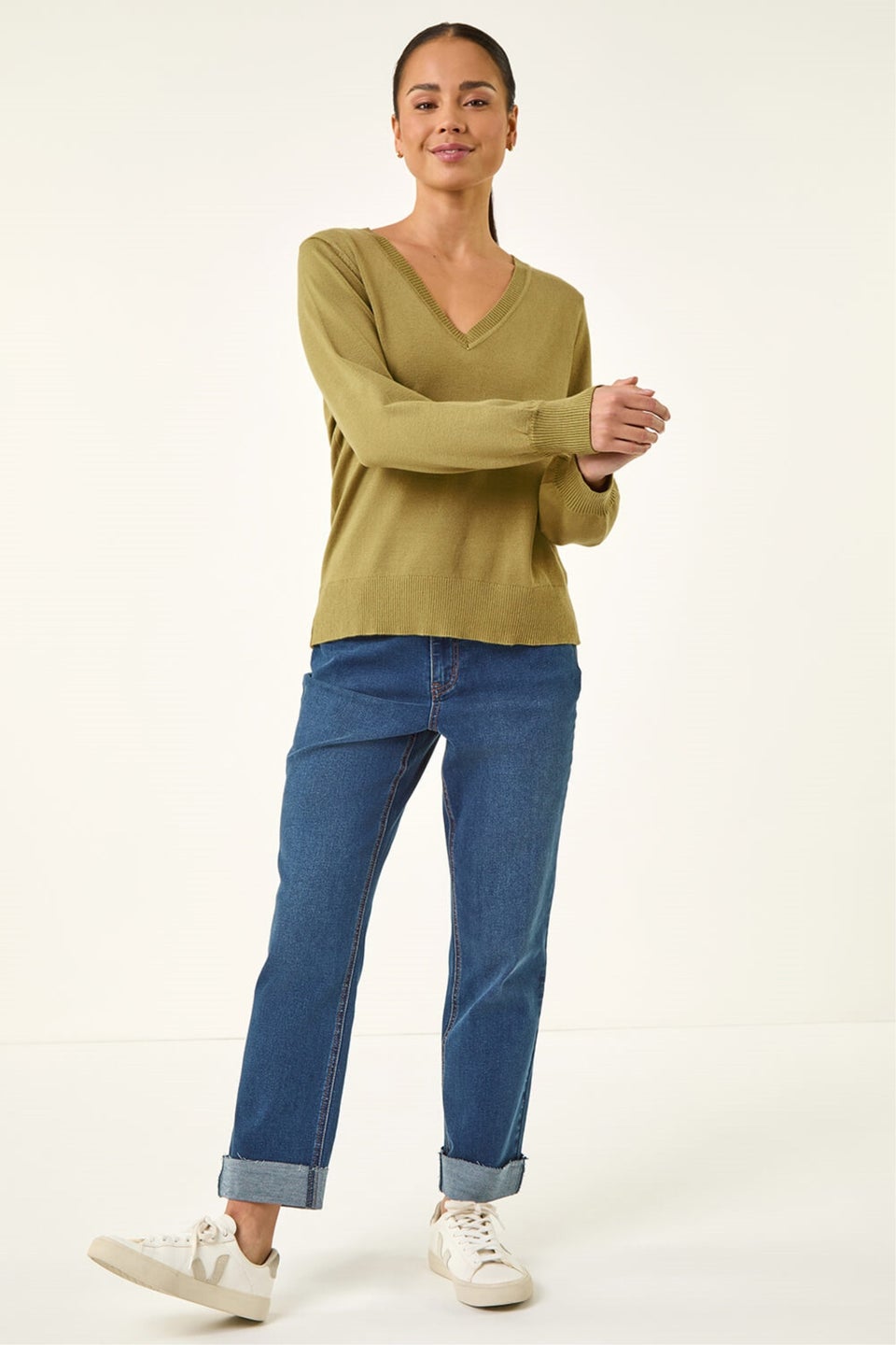 Roman Sage Petite V-Neck Knit Jumper