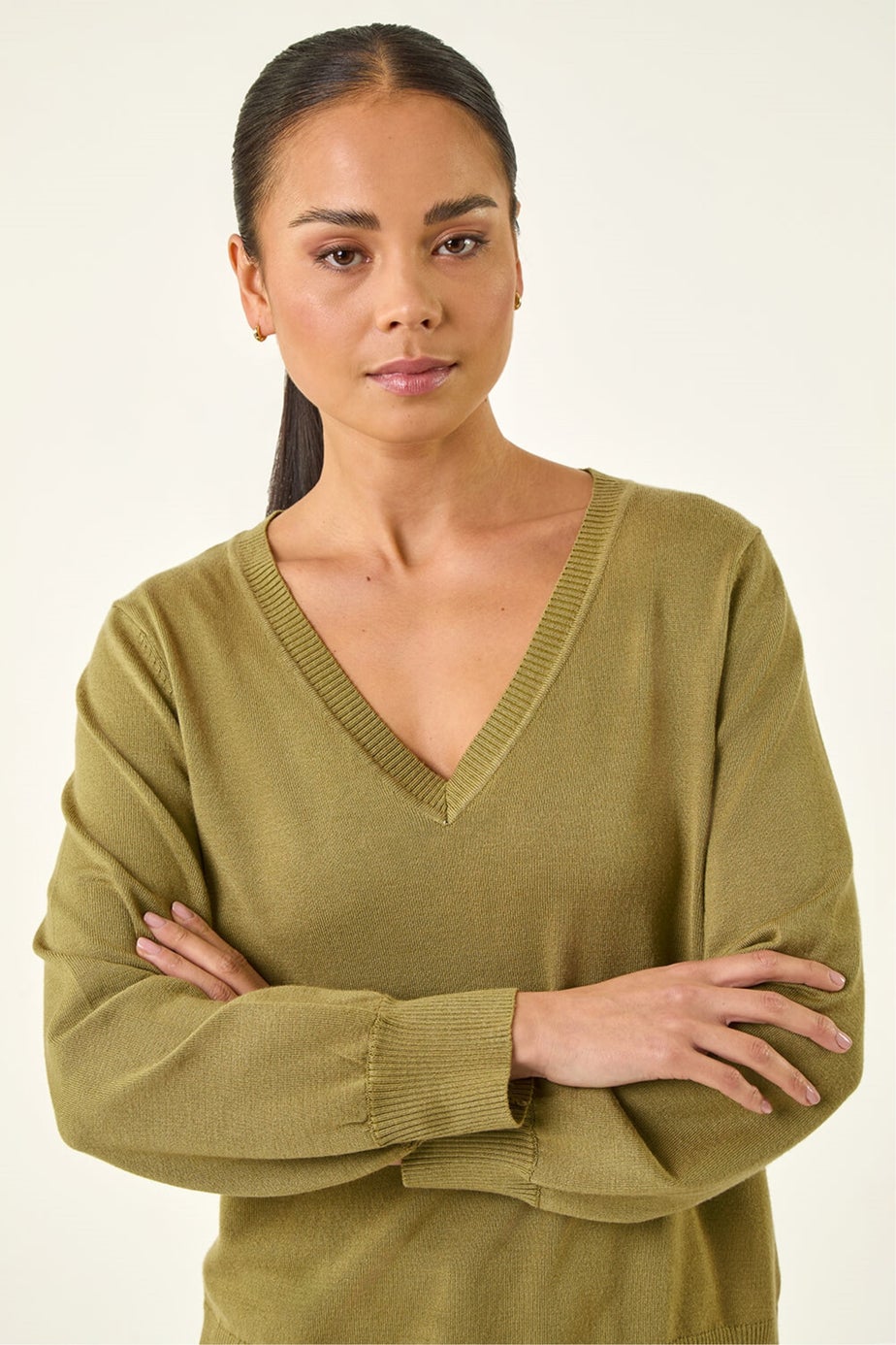 Roman Sage Petite V-Neck Knit Jumper