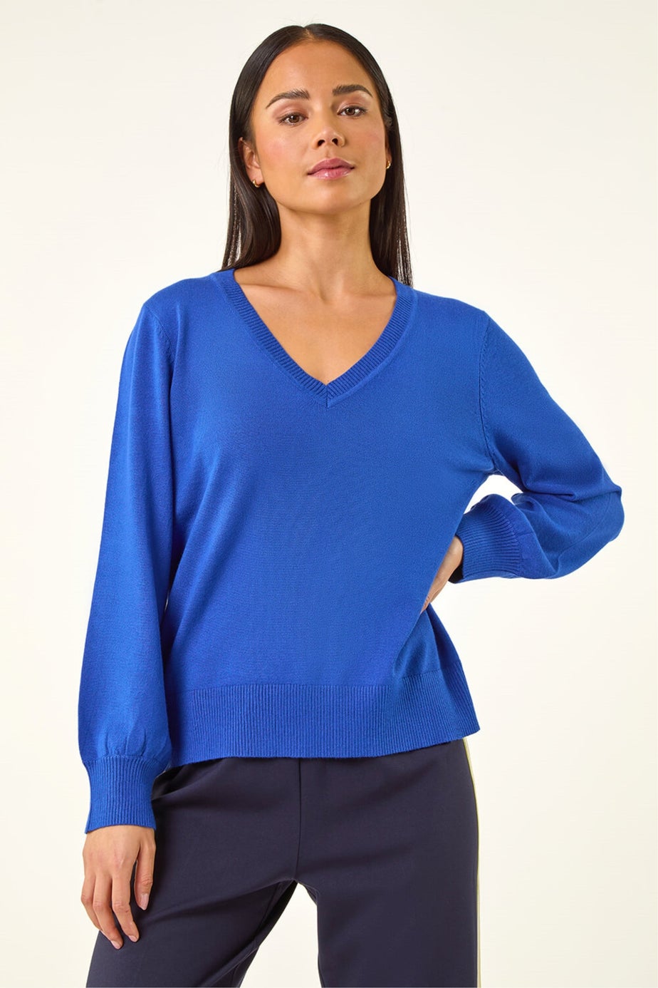 Roman Royal Blue Petite V-Neck Knit Jumper