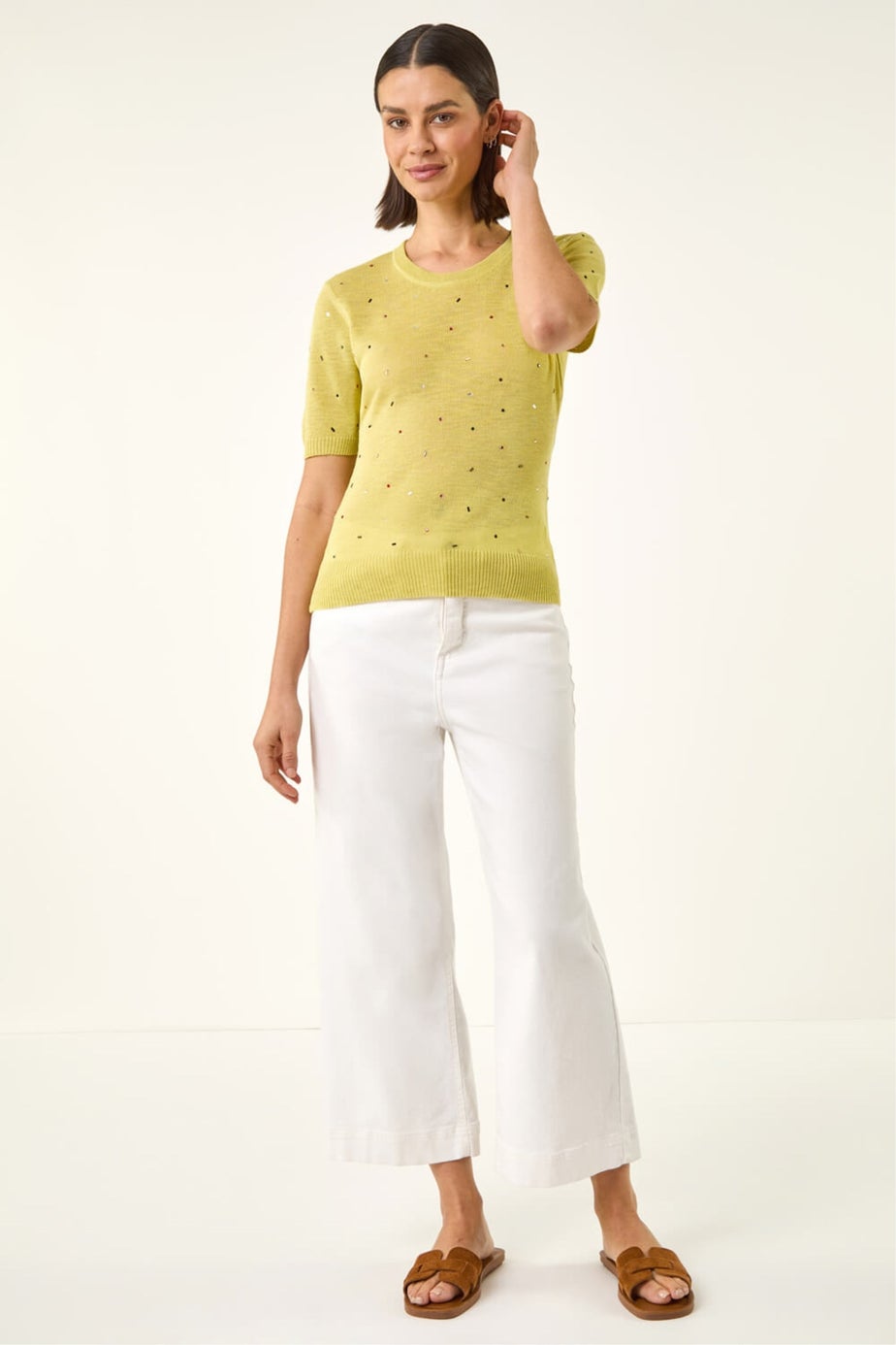Roman Lime Scattered Hotfix Knitted Top