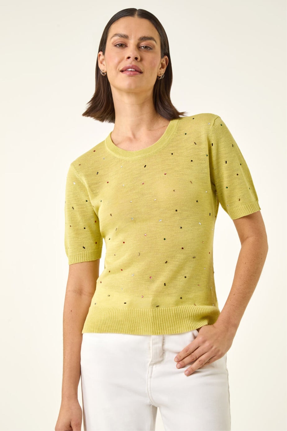 Roman Lime Scattered Hotfix Knitted Top