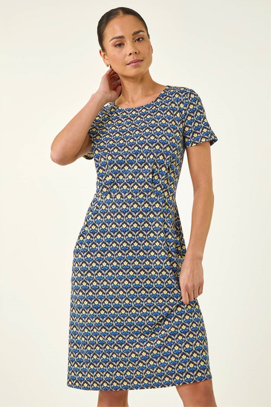 Roman Navy Petite Floral Pocket Dress
