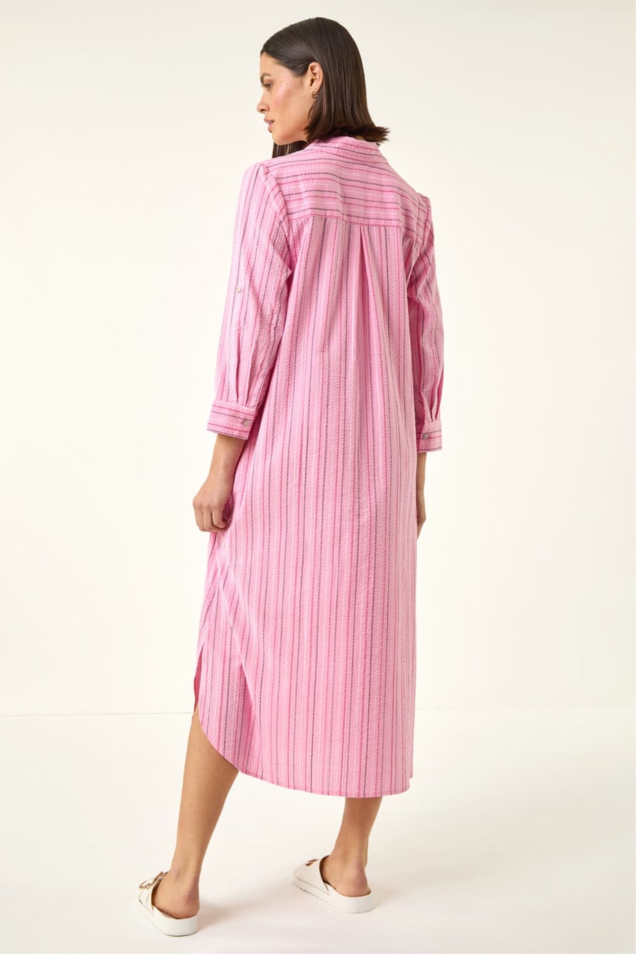 Roman Pink Textured Stripe Shirt Dress